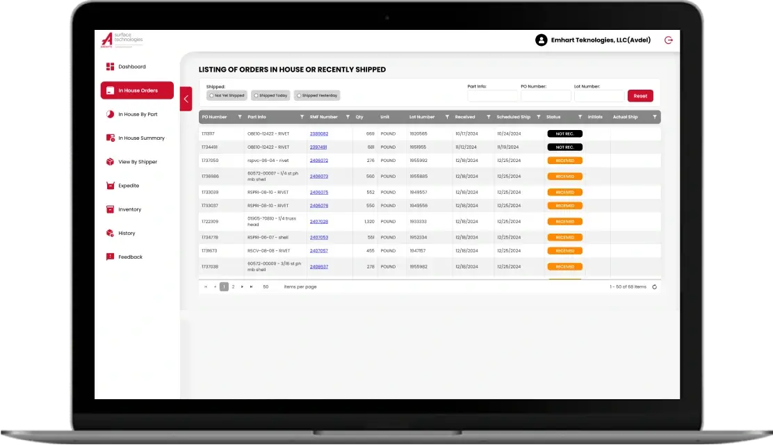 Streamlined Client Portal for Metal Finishing Industry Leader | Portfolio